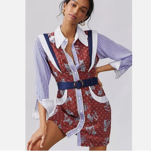 Anthropologie Dresses & Skirts - NEW Anthropologie Atsu Floral Striped Mini Shirtdress Dress Size 8 Nwt